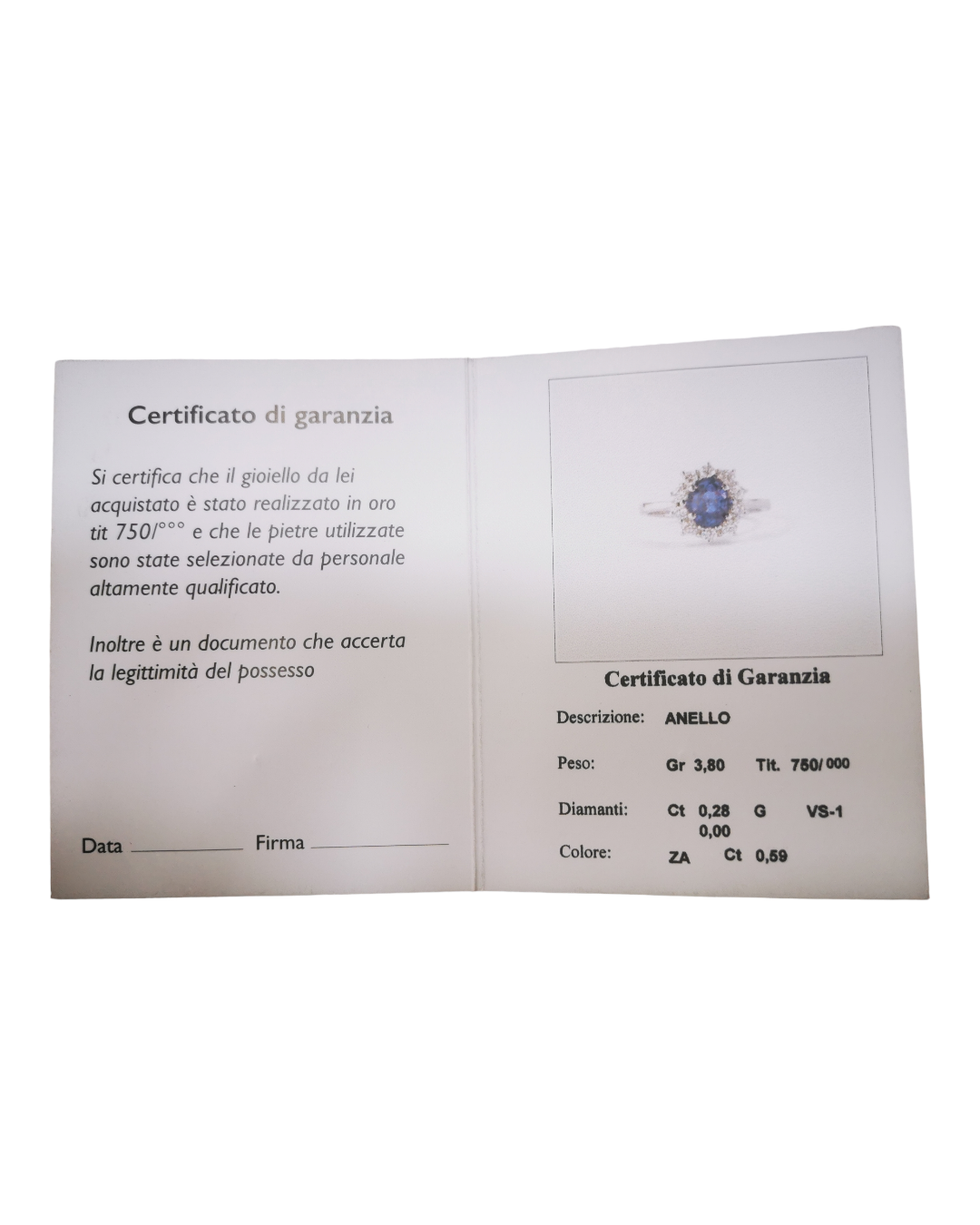 Anello Zaffiro Donna 750/1000